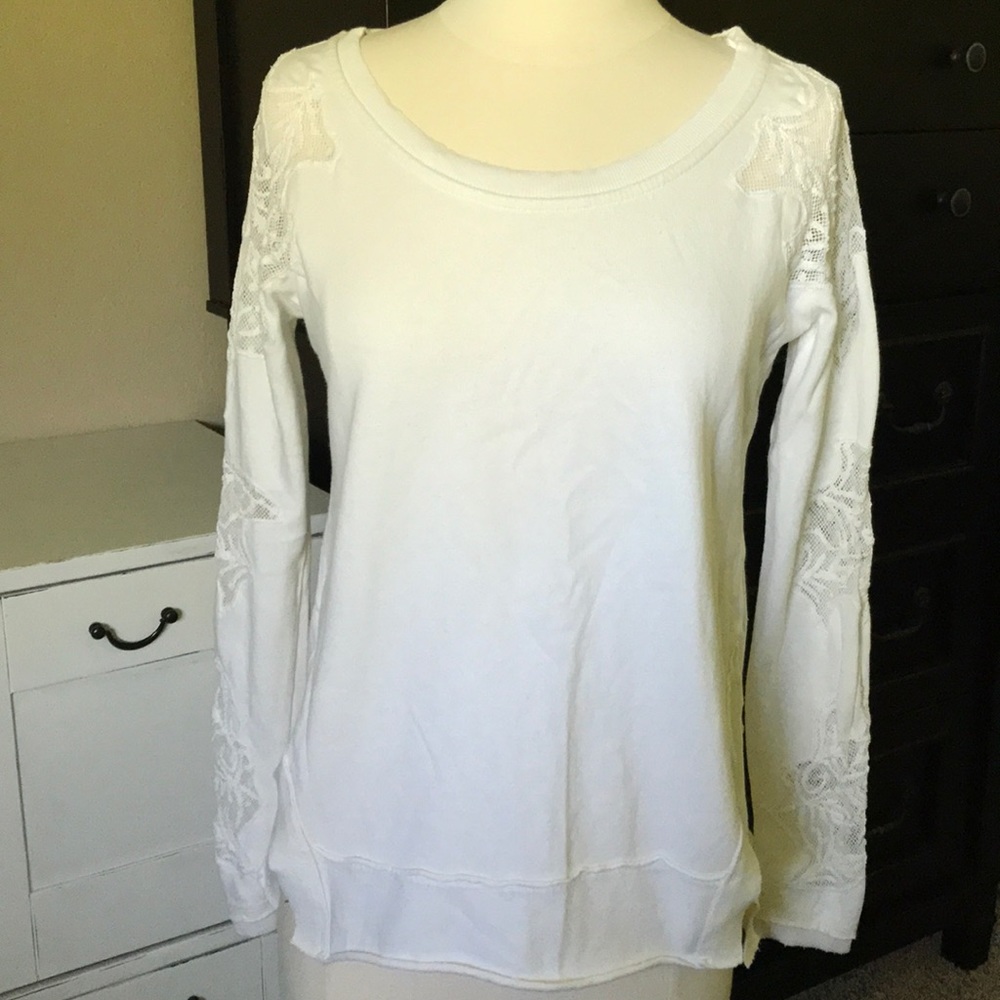 Free People Lace Sleeve Sweatshirt XS